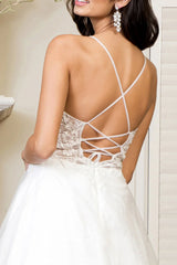 Floral embroidery tight corset and floor length wedding dress