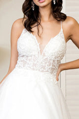 Floral embroidery tight corset and floor length wedding dress