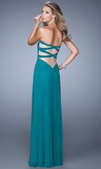 Sheer-Back Long Strapless La Femme Prom Dress