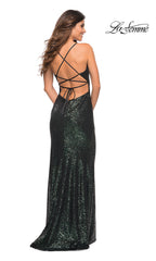 La Femme Long Faux-Wrap Prom Dress with Sequins