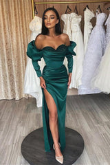 Emerald Evening Dress Prom Dress Long Bubble Sleeves Sweetheart Sequined Evening Gown