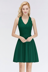 V-Neck Knee Length Floral Lace Birdesmaid Dresses