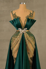 Emerald Green Mermaid Prom Dress Sleeveless Spaghetti Strap Long Evening Gown