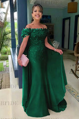 Off-The-Shoulder Mermaid Chiffon Wedding Guest Dresses Long with Appliques