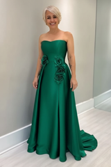 Dusty Blue Satin Mother of the Bride Dress Strapless with Flowers