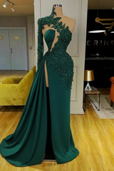 White Mermaid Evening Dress Front Split with Long Sleeves