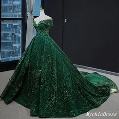 Emerald Green Quinceanera Dresses Sequin Ball Gown Off the Shoulder Wedding Dress