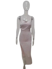 Sheath / Column Cocktail Dresses Sexy Dress Holiday Homecoming Tea Length Sleeveless Spaghetti Strap Spandex Crisscross Back with Sleek Slit