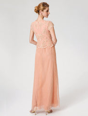 Aimishang  Sheath / Column Mother of the Bride Dress Formal Vintage Inspired Jewel Neck Ankle Length Chiffon Beaded Lace Short Sleeve No with Lace Beading