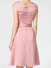Aimishang A-Line Mother of the Bride Dress Elegant V Neck Knee Length Satin Chiffon Short Sleeve No with Sash / Ribbon Pleats Beading