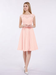 Chiffon and Lace Short Bridesmaid Gown Pearl Pink