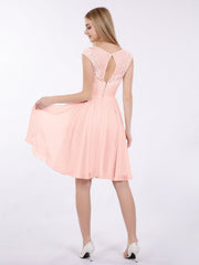Chiffon and Lace Short Bridesmaid Gown Pearl Pink