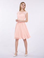 Chiffon and Lace Short Bridesmaid Gown Pearl Pink