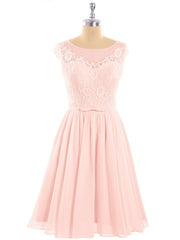 Chiffon and Lace Short Bridesmaid Gown Pearl Pink