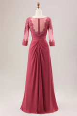 A Line Scoop Neck Chiffon Mother of Bride Dress with Appliques