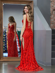 Sparkly Blue Sheath Sequins Long Prom Dress with Slit