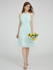 Sheath / Column Jewel Neck Knee Length Chiffon Bridesmaid Dress with Ruched / Side Draping