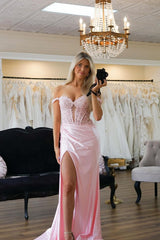 Charming Sweetheart Mermaid Pink Satin Long Prom Dresses