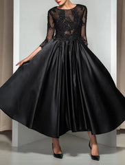Aimishang A-Line Evening Gown Elegant Dress Wedding Guest Cocktail Party Ankle Length 3/4 Length Sleeve Illusion Neck Fall Wedding Guest Satin with Appliques