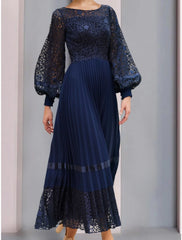 Aimishang  A-Line Mother of the Bride Dress Wedding Guest Elegant Scoop Neck Ankle Length Chiffon Lace Long Sleeve with Ruching Solid Colo
