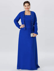 Aimishang A-Line Mother of the Bride Dress Formal Classic & Timeless Elegant & Luxurious Plus Size Straps Floor Length Chiffon Lace Long Sleeve Wrap Included with Pearls Crystals