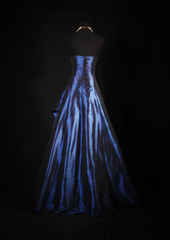 A-Line Navy Blue Strapless Satin Beading Vintage Long Party Dress Evening Dress, HZ0319