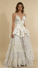 Retro V Neck Straps A-Line Lace Ruffles Vintage Wedding Dress Evening Dress, HZ0319