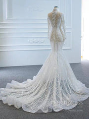 Sexy See Through Mermaid Wedding Dresses with Long Sleeves 67140