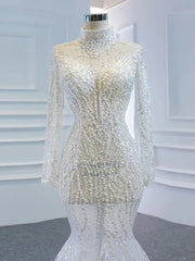 Sexy See Through Mermaid Wedding Dresses with Long Sleeves 67140