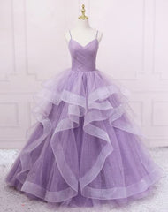 A Line Spaghetti Straps Sparkly 2024 Red Tulle Prom Dresses
