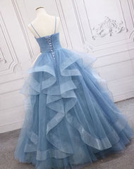 A Line Spaghetti Straps Sparkly 2024 Red Tulle Prom Dresses