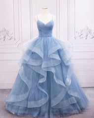 A Line Spaghetti Straps Sparkly 2024 Red Tulle Prom Dresses