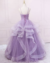 A Line Spaghetti Straps Sparkly 2024 Red Tulle Prom Dresses