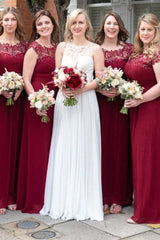 Hunter Green Chiffon Lace Cap Sleeve Bridesmaid Dress