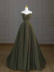 A-Line V Neck Satin Green Long Prom Dress, Green Long Formal Dress
