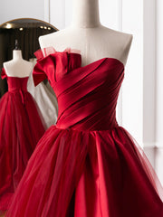 Burgundy Long Prom Dresses, Burgundy Satin Formal Long Evening Dress