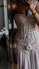 Chiffon Prom Dresses Long with Silver Beaded A Line Wedding Party Outfits