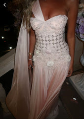Chiffon Prom Dresses Long with Silver Beaded A Line Wedding Party Outfits