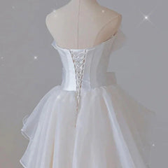 White French Strapless Wedding Gown Bow Tie Long Prom Dress