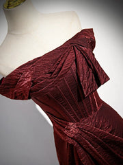 Simple Mermaid Burgundy Long Prom Dress, Burgundy Long Formal Dress