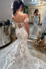 Lorette | Mermaid Off the Shoulder Lace Wedding Dresses with Train