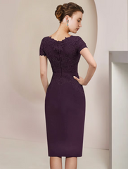 Two Piece Mother of the Bride Dress Formal Wedding Guest Elegant V Neck Knee Length Chiffon Lace Short Sleeve Jacket Dresses with Appliques