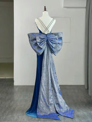 Mermaid Velvet Blue Long Prom Dress, Mermaid Long Formal Dress