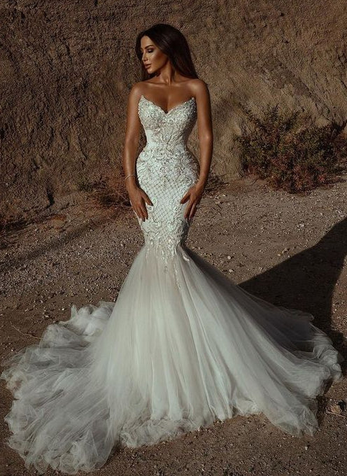Open Back Sexy Mermaid Bridal Dresses,Beach Wedding Dresses