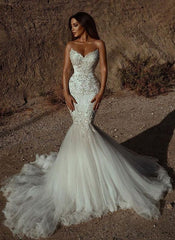 Open Back Sexy Mermaid Bridal Dresses,Beach Wedding Dresses