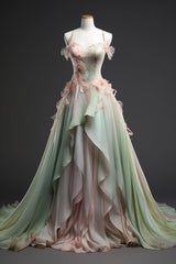 Gorgeous Chiffon Sweetheart Ruffle Design Elegant A-Line Spaghetti Strap Evening Dress Prom Dress HZ1024