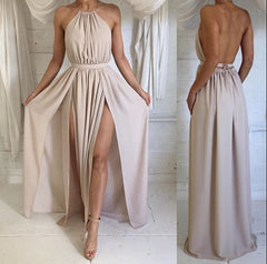 Custom Made A Line High Neck Backless Long Prom Dress, Long Formal Dress, Bridesmaid Dress