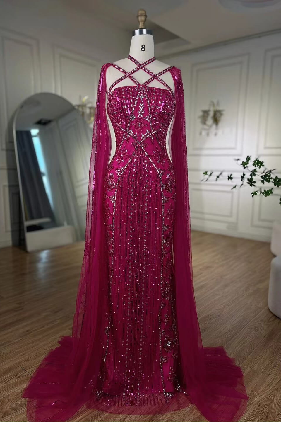 Gouden mouwloze zeemeermin prom -jurk met pailletten Hoge spleet en veren Beadings