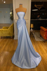 Fantastische strapless zeemeermin afstuderen jurken lange blauwe prom -jurken