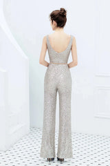 Fabulous V-Neck Sequins Evening Gown Sleeveless Jumpsuit